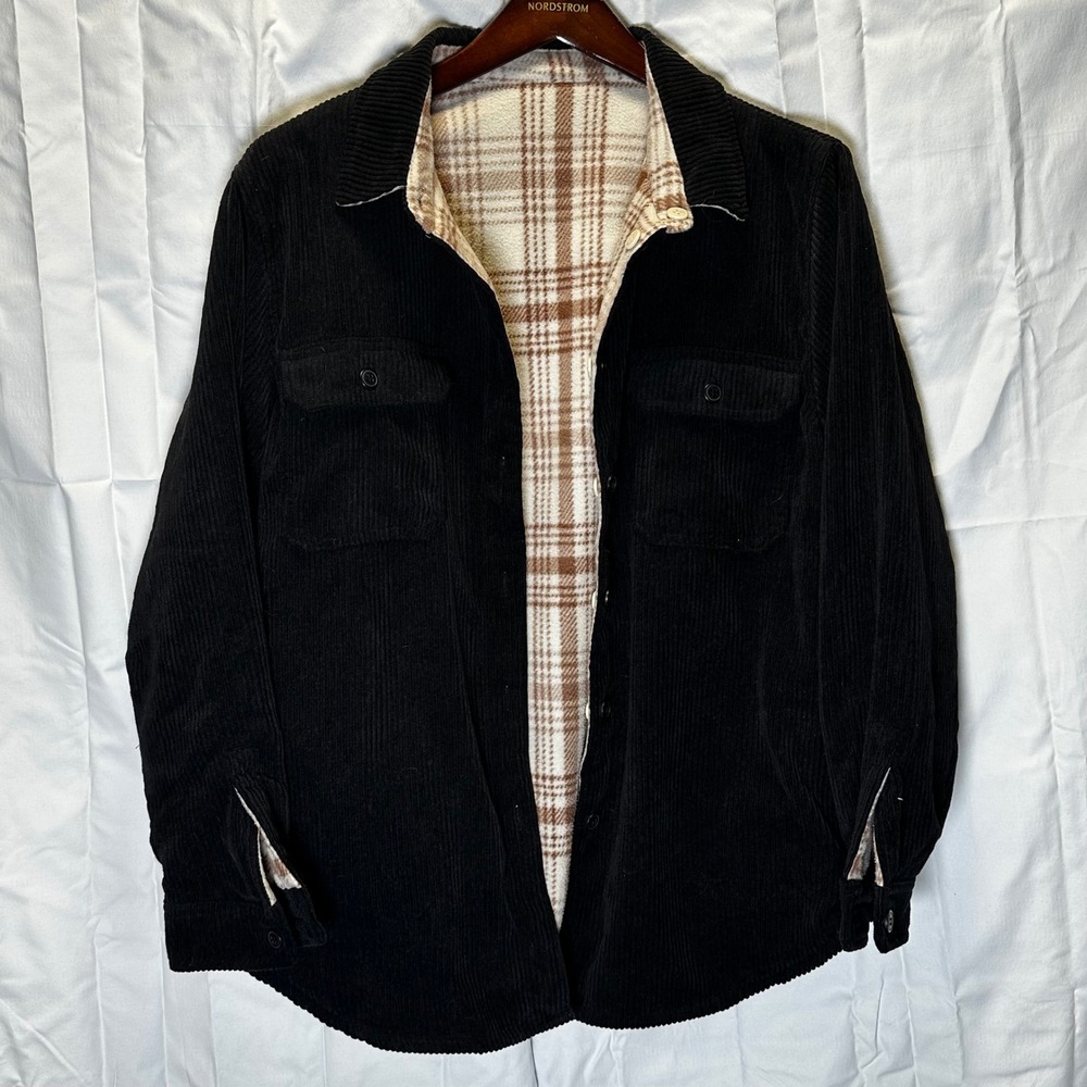 Nordstrom Dark Corduroy Shirt Jacket with Plaid Lining